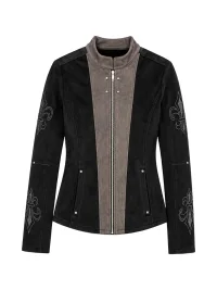 PAIKI | Fleur-De-Lis Suede Panel Slim Fit Jacket