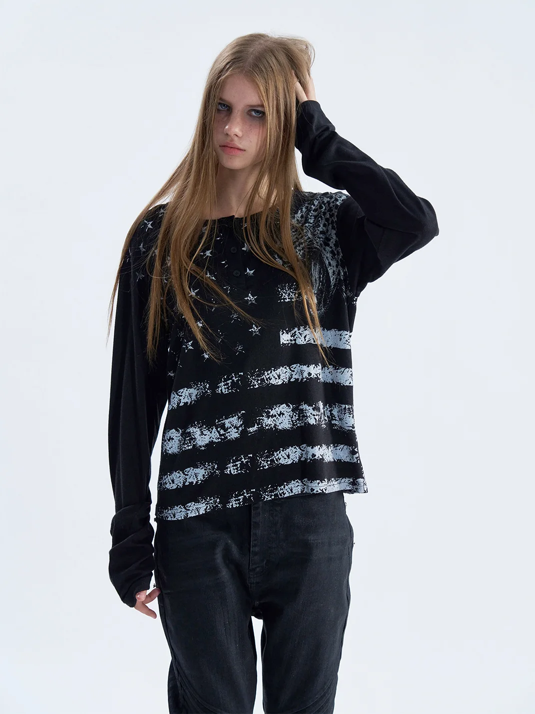 PAIKI | Retro Leopard Henley Long Sleeve Shirt