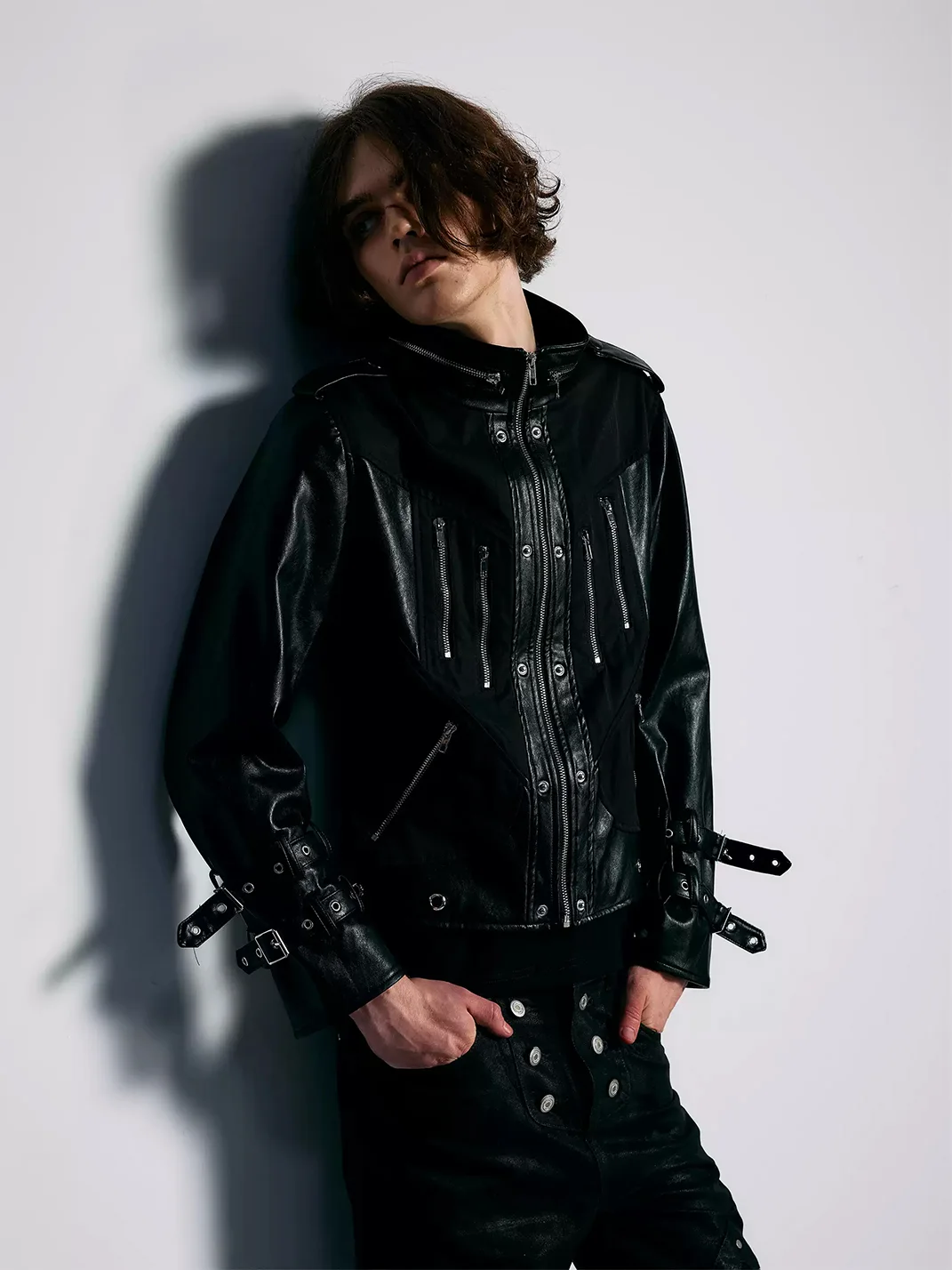 PAIKI | Ackerman Strapped Slim Fit Leather Jacket