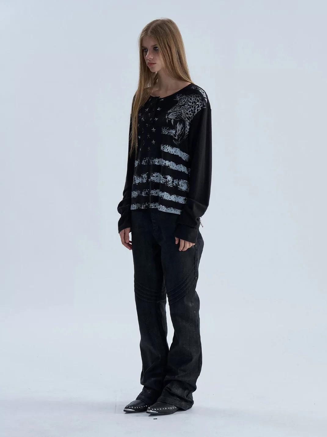 PAIKI | Retro Leopard Henley Long Sleeve Shirt