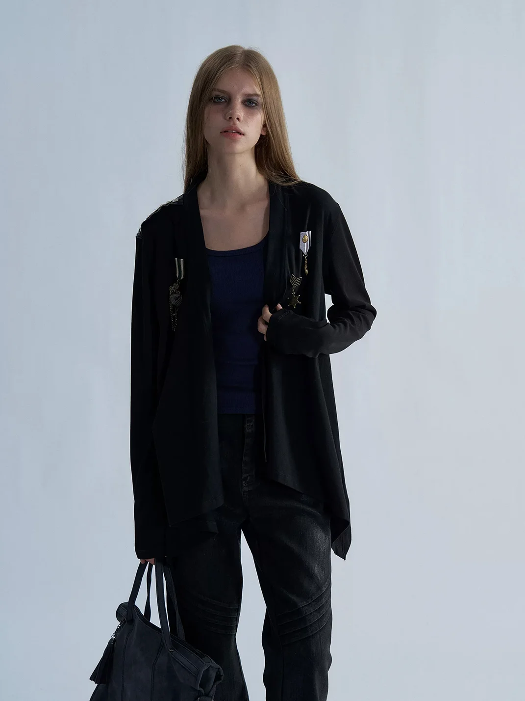 PAIKI | Studded Pirate Skull Asymmetric Long Cardigan