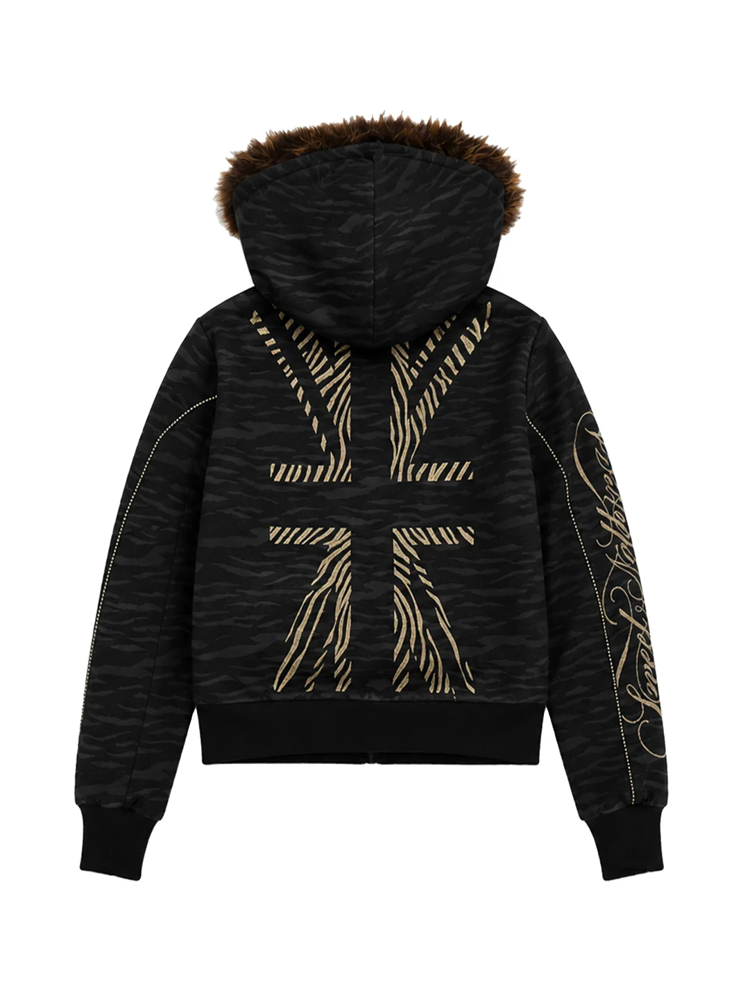 PAIKI | Tiger Pattern Hooded Fur Trimmed Puffer Jacket