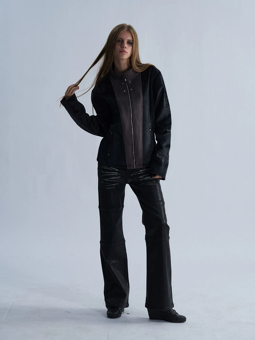 PAIKI | Fleur-De-Lis Suede Panel Slim Fit Jacket