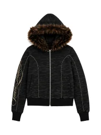 PAIKI | Tiger Pattern Hooded Fur Trimmed Puffer Jacket