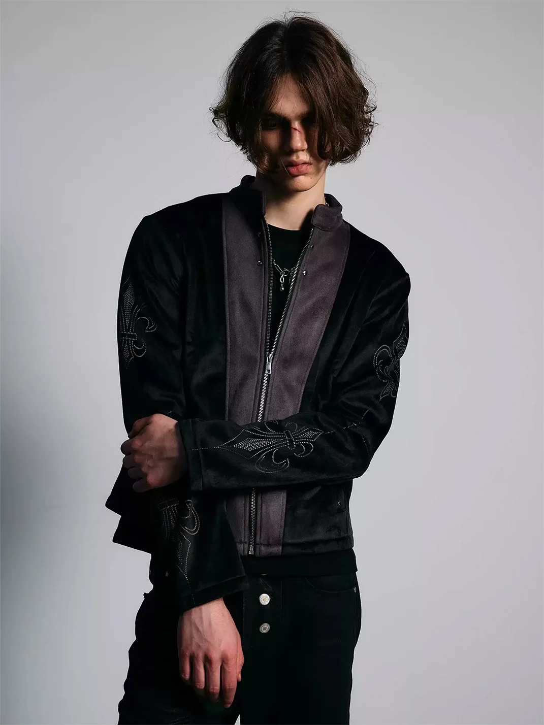 PAIKI | Fleur-De-Lis Suede Panel Slim Fit Jacket