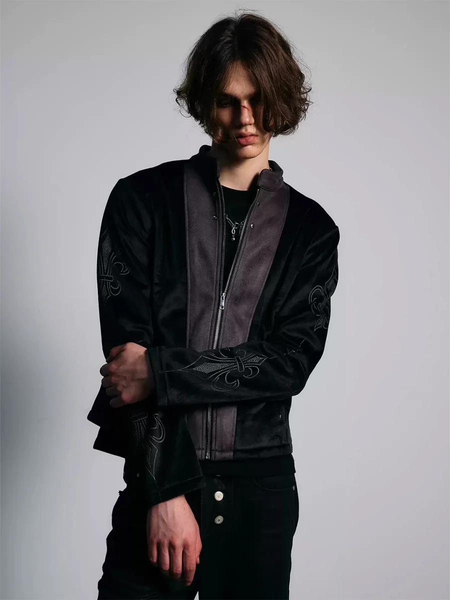 PAIKI | Fleur-De-Lis Suede Panel Slim Fit Jacket - 2