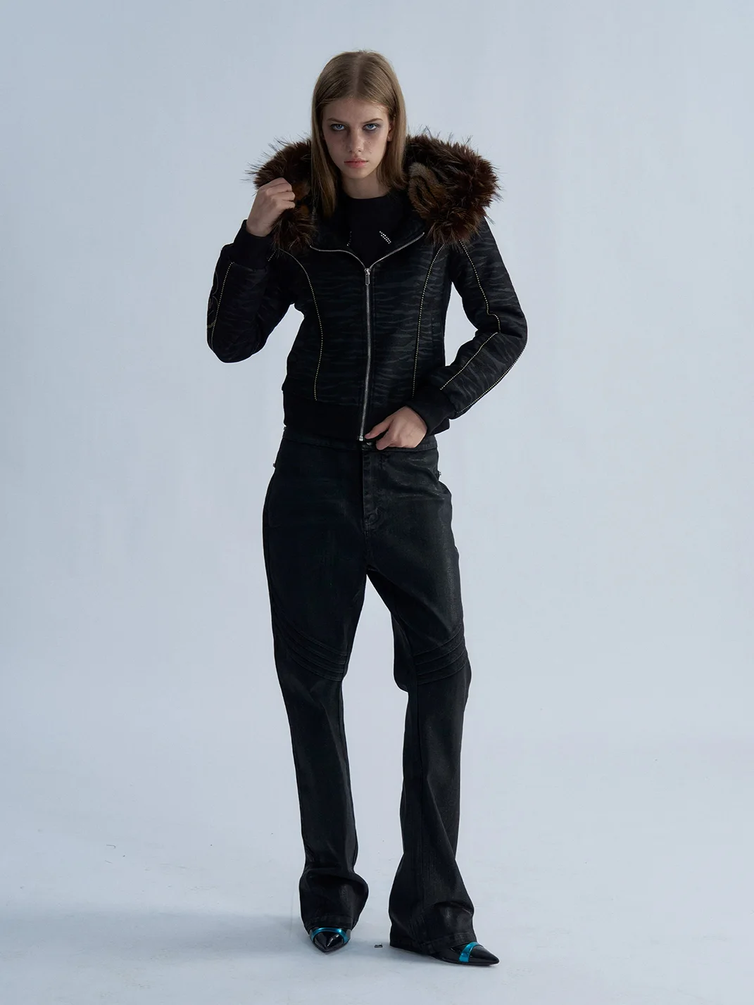 PAIKI | Tiger Pattern Hooded Fur Trimmed Puffer Jacket