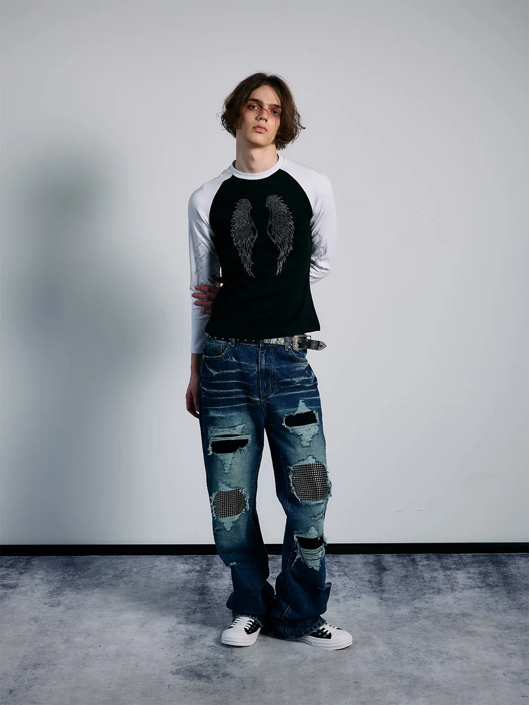 PAIKI | Rhinestone Wing Raglan Long Sleeve T-Shirt