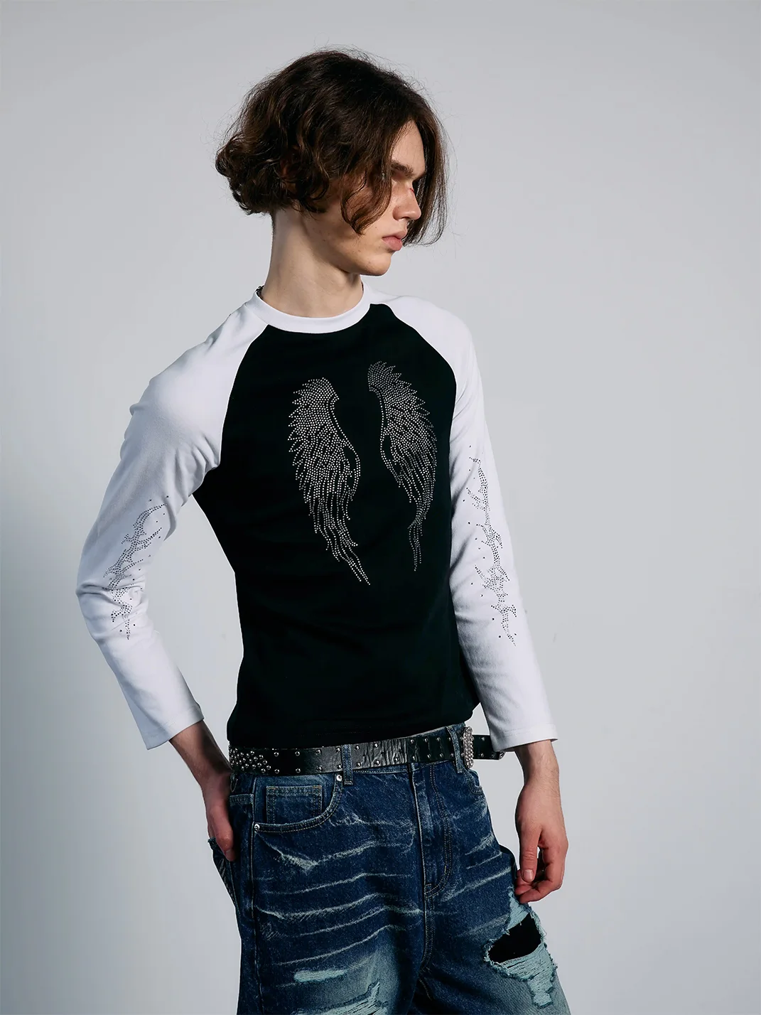 PAIKI | Rhinestone Wing Raglan Long Sleeve T-Shirt