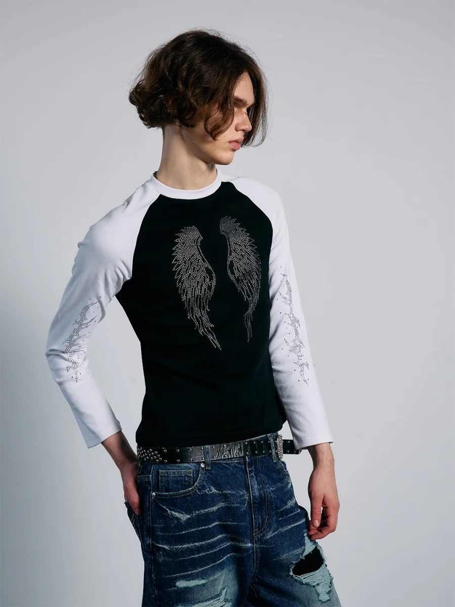 PAIKI | Rhinestone Wing Raglan Long Sleeve T-Shirt - 3