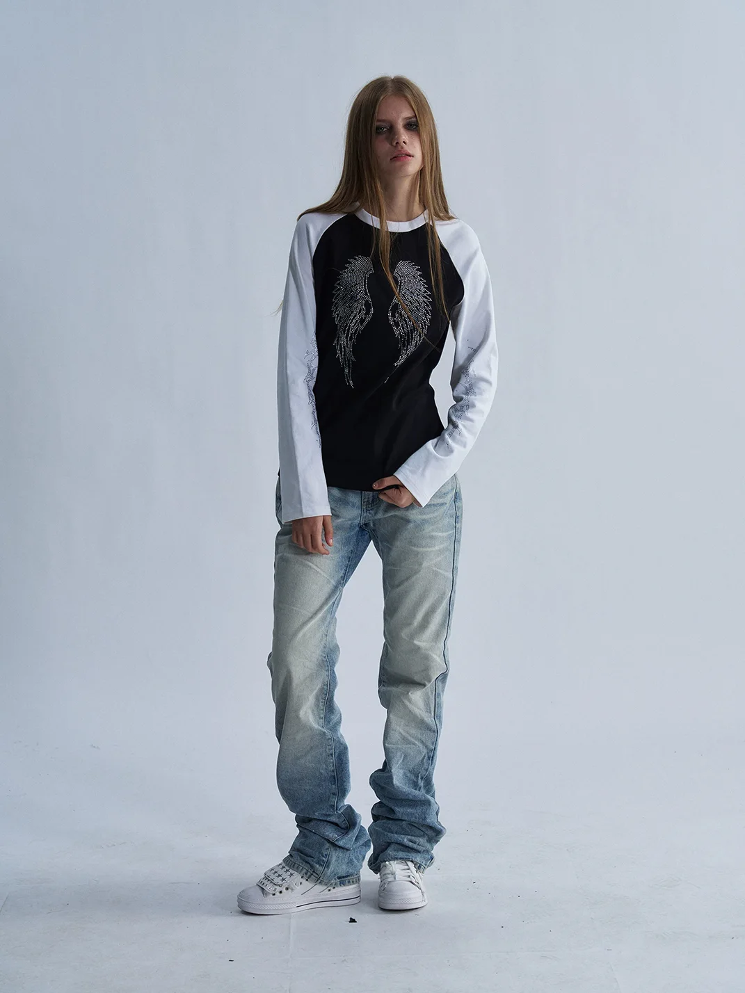 PAIKI | Rhinestone Wing Raglan Long Sleeve T-Shirt