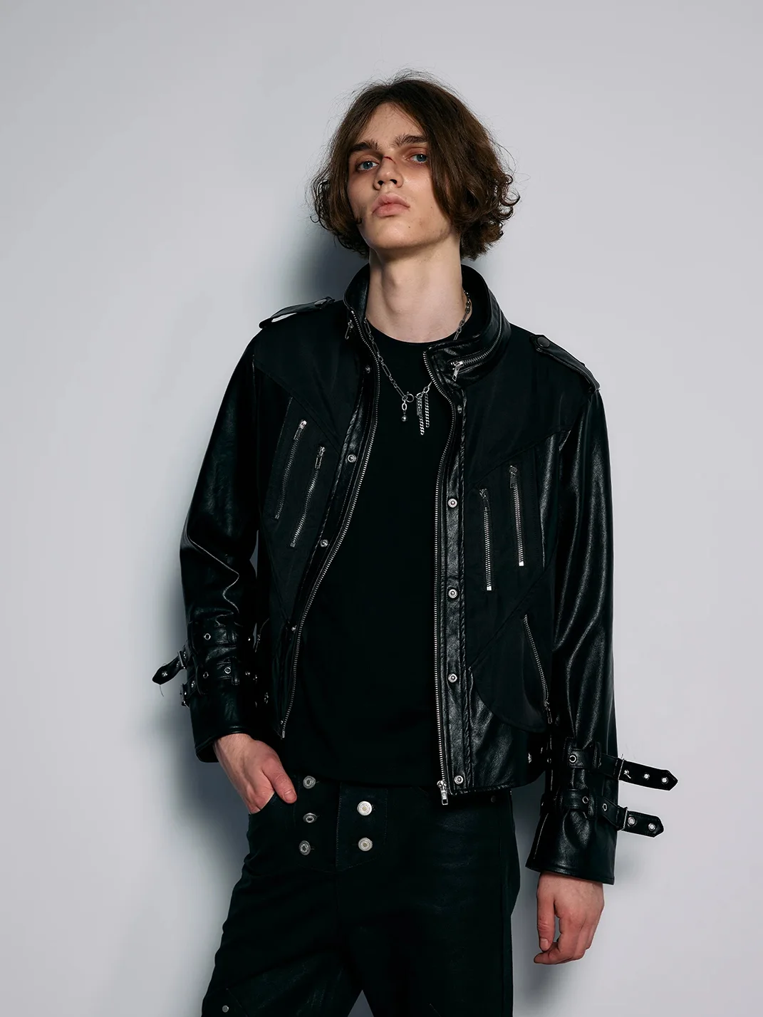 PAIKI | Ackerman Strapped Slim Fit Leather Jacket