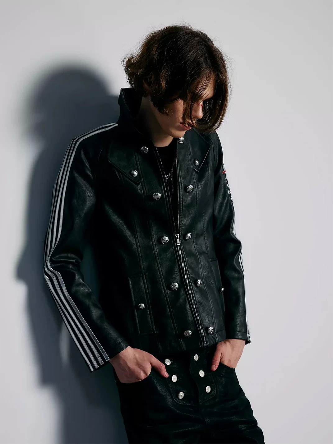 PAIKI | Slim Napoleon Striped Leather Jacket