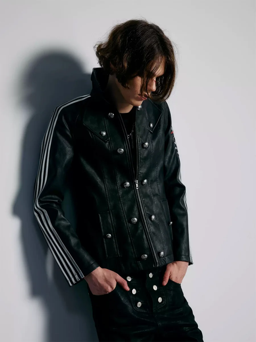 PAIKI | Slim Napoleon Striped Leather Jacket - 4