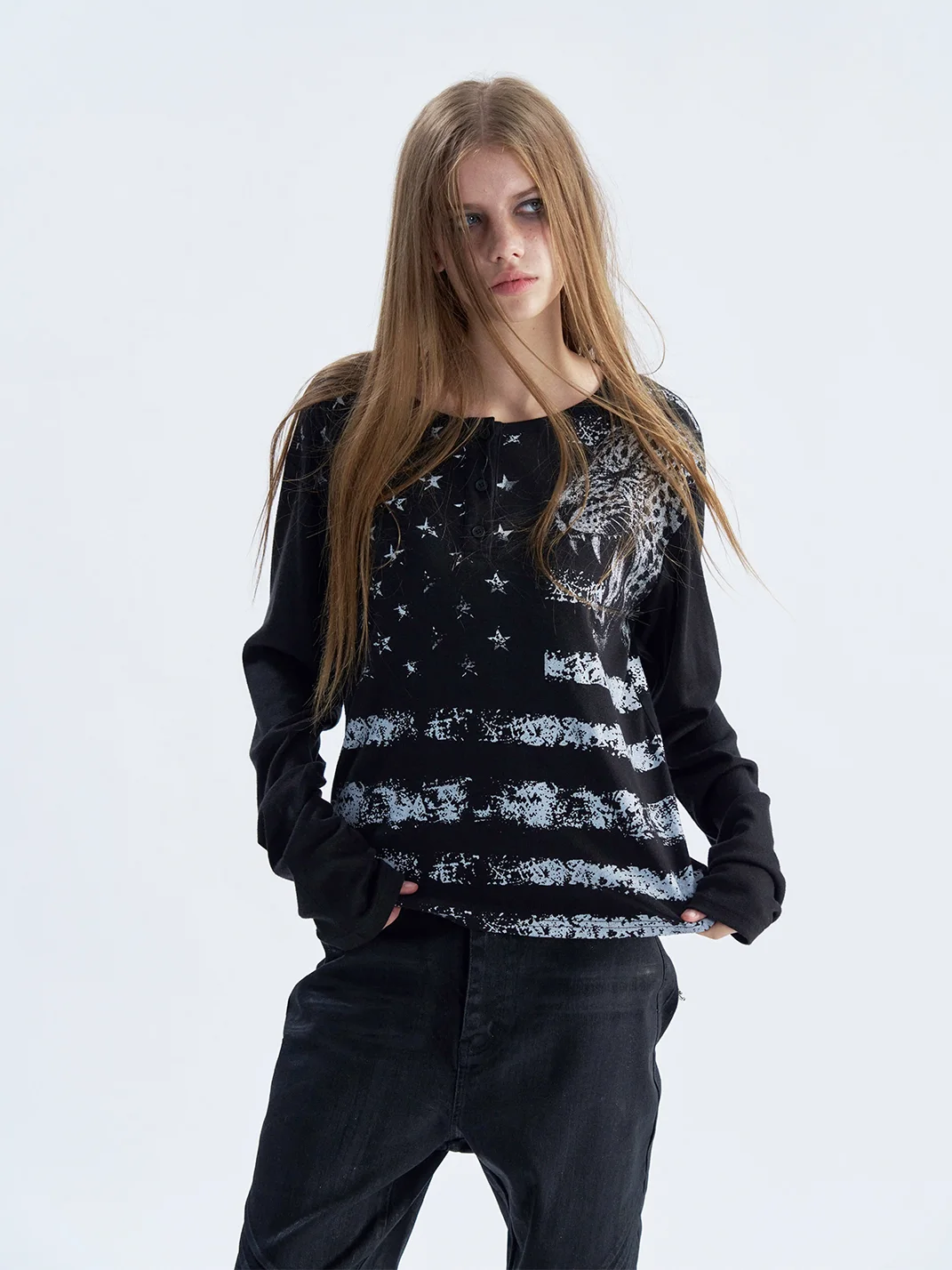 PAIKI | Retro Leopard Henley Long Sleeve Shirt