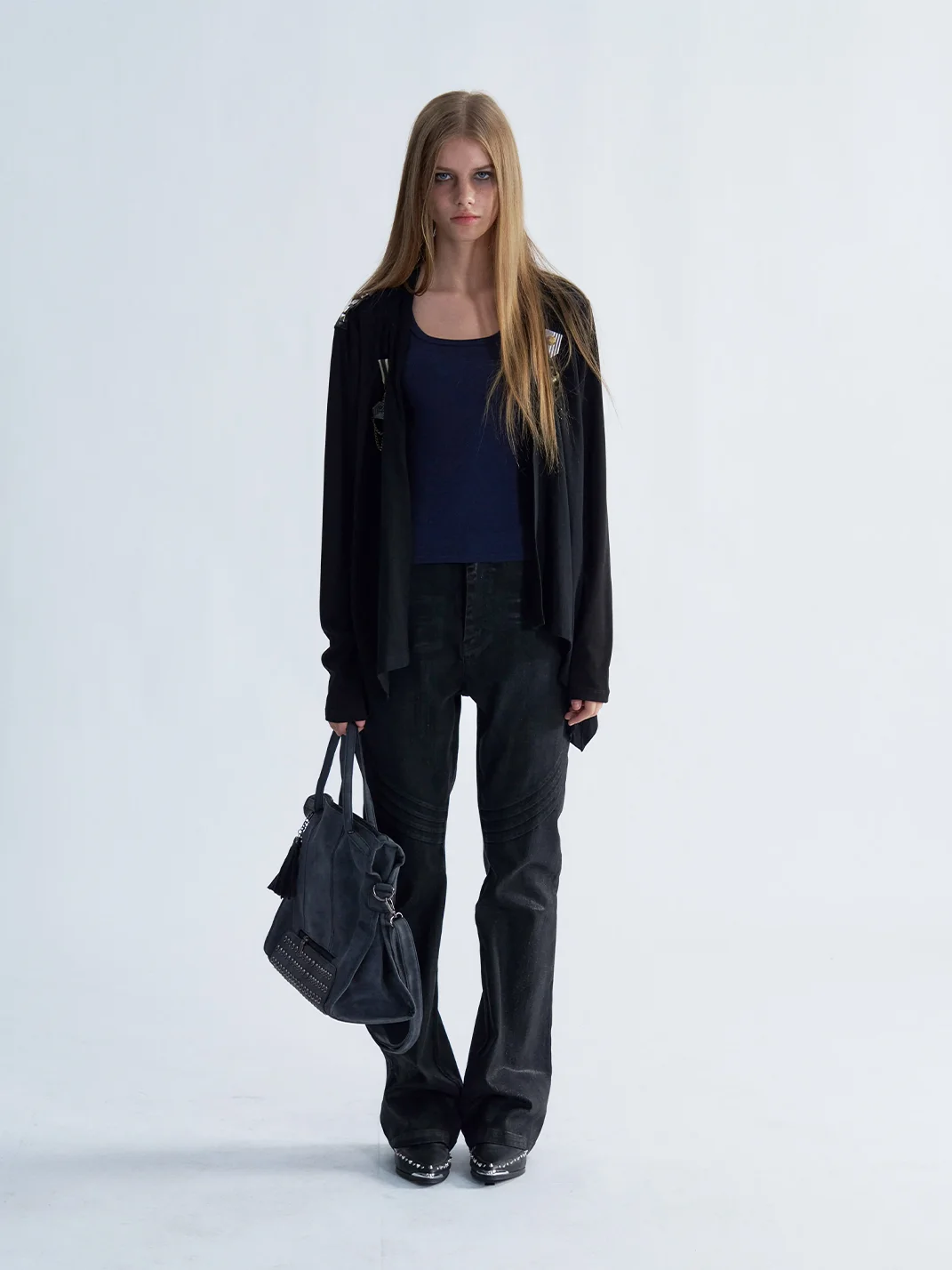 PAIKI | Studded Pirate Skull Asymmetric Long Cardigan