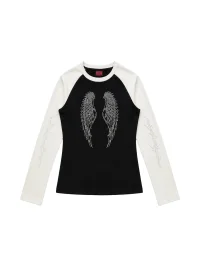 PAIKI | Rhinestone Wing Raglan Long Sleeve T-Shirt