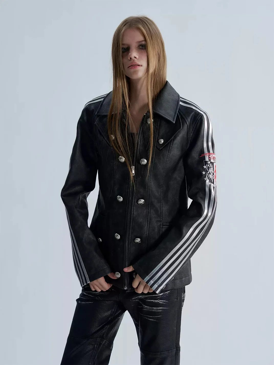 PAIKI | Slim Napoleon Striped Leather Jacket