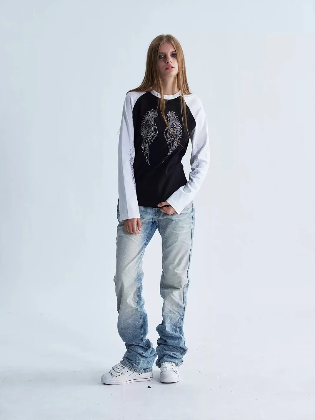 PAIKI | Rhinestone Wing Raglan Long Sleeve T-Shirt