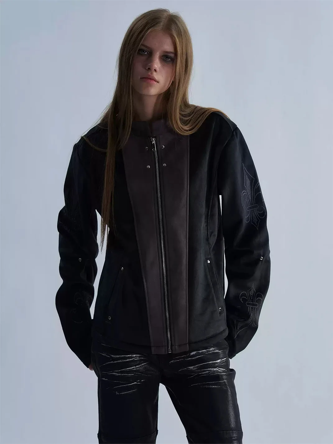 PAIKI | Fleur-De-Lis Suede Panel Slim Fit Jacket