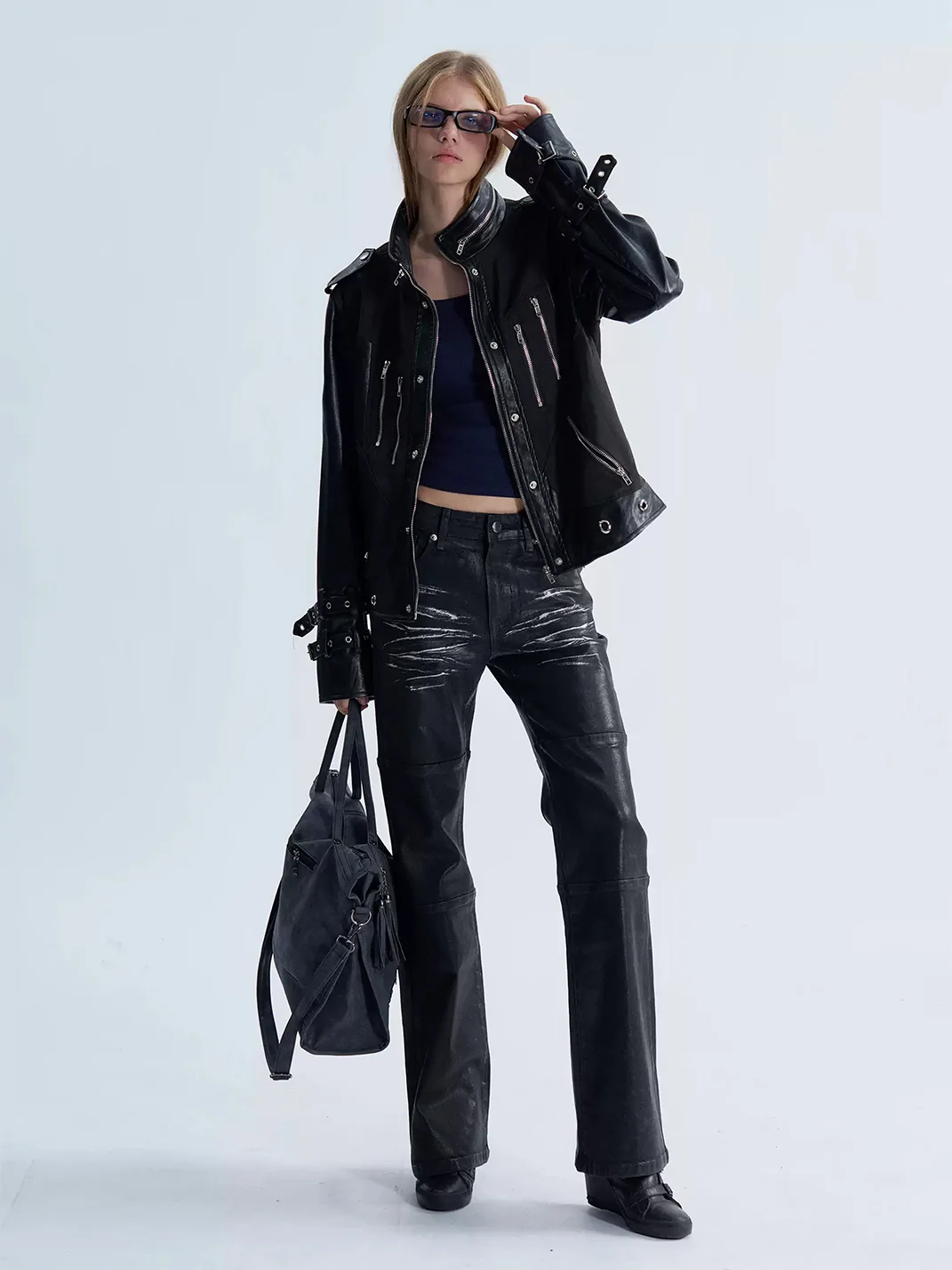 PAIKI | Ackerman Strapped Slim Fit Leather Jacket