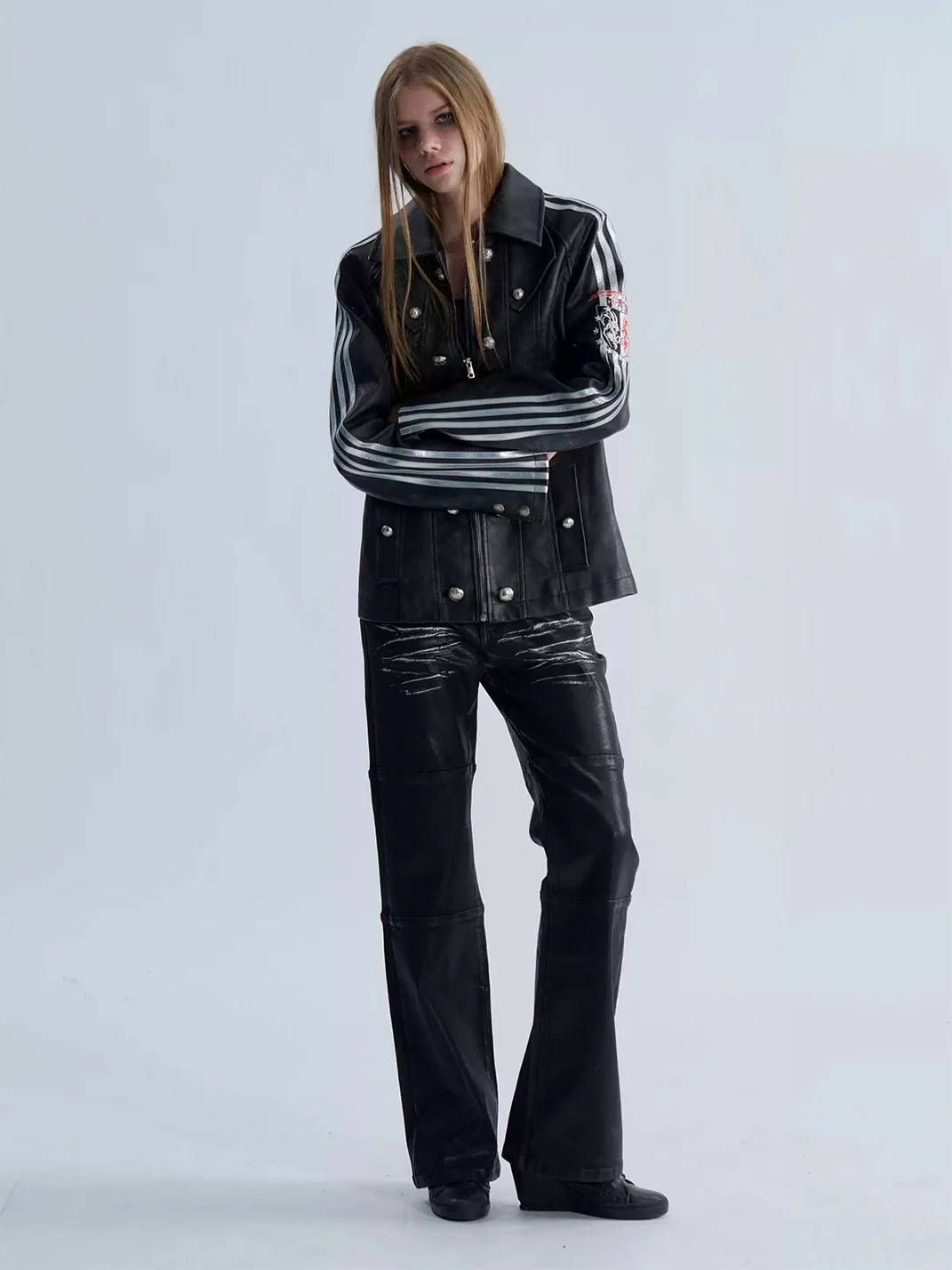 PAIKI | Slim Napoleon Striped Leather Jacket