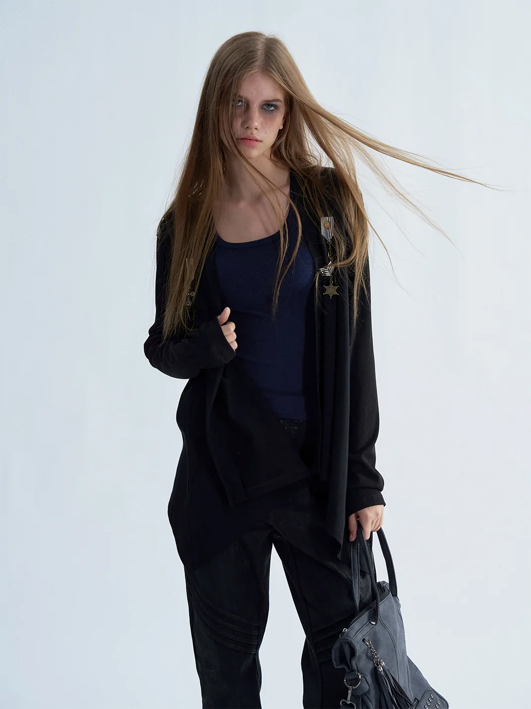 PAIKI | Studded Pirate Skull Asymmetric Long Cardigan