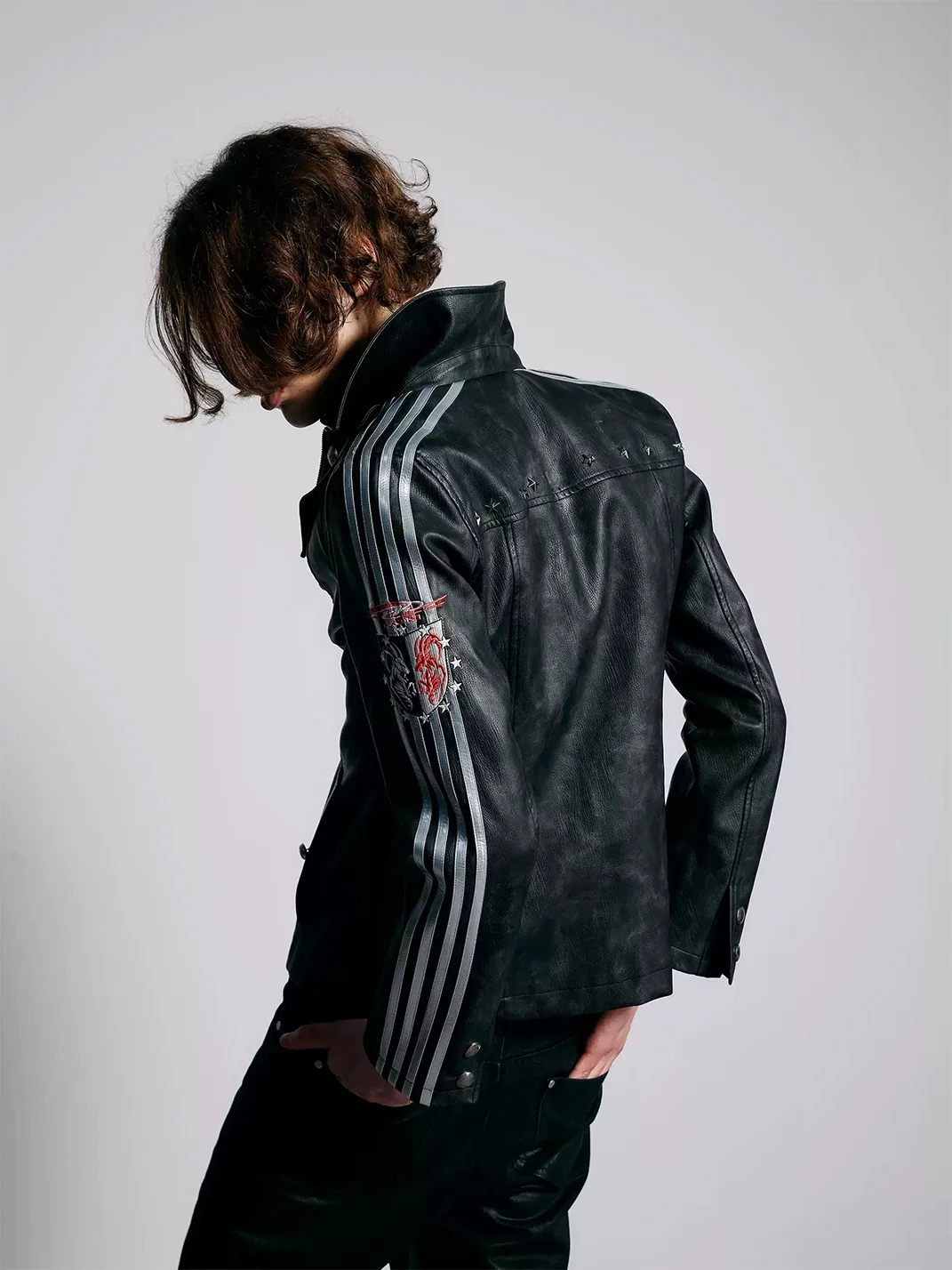 PAIKI | Slim Napoleon Striped Leather Jacket