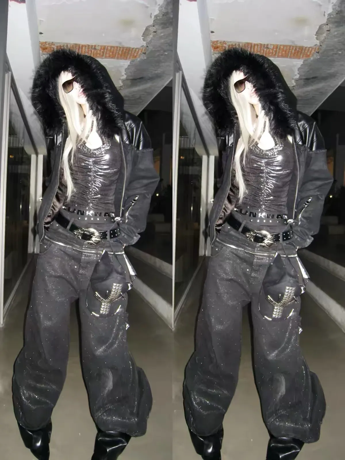 BE A DEVIL | “SØÐ” Detachable Fur Hooded Denim Hybrid-Leather Jacket