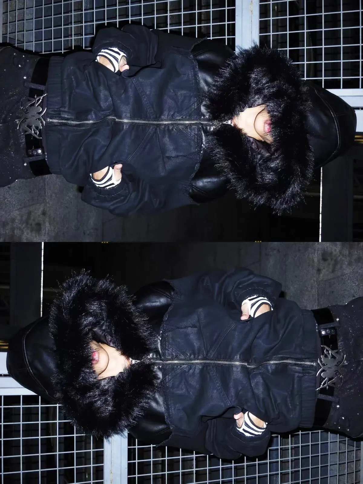 BE A DEVIL | “SØÐ” Detachable Fur Hooded Denim Hybrid-Leather Jacket