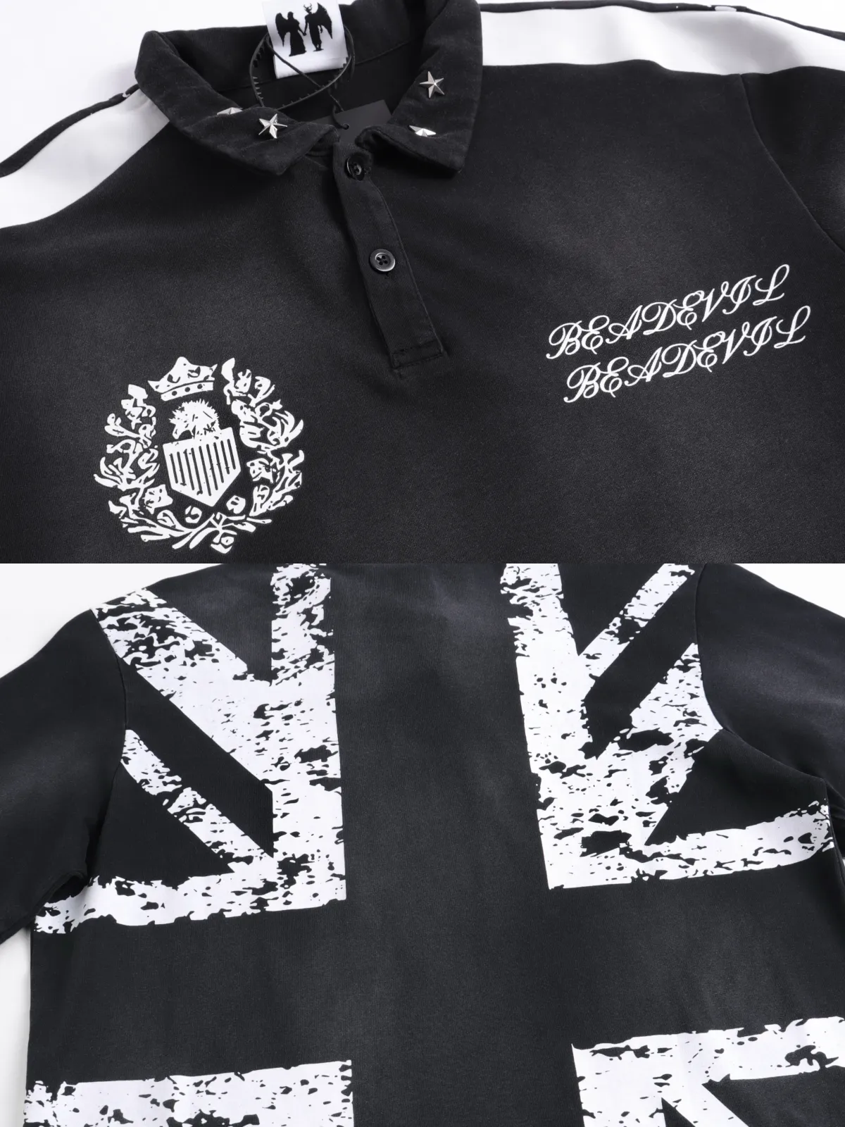 BE A DEVIL | British Flag Horse Print Cropped Polo Shirt