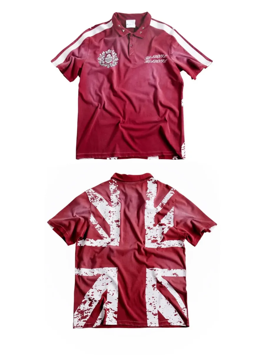 BE A DEVIL | British Flag Horse Print Cropped Polo Shirt - 2