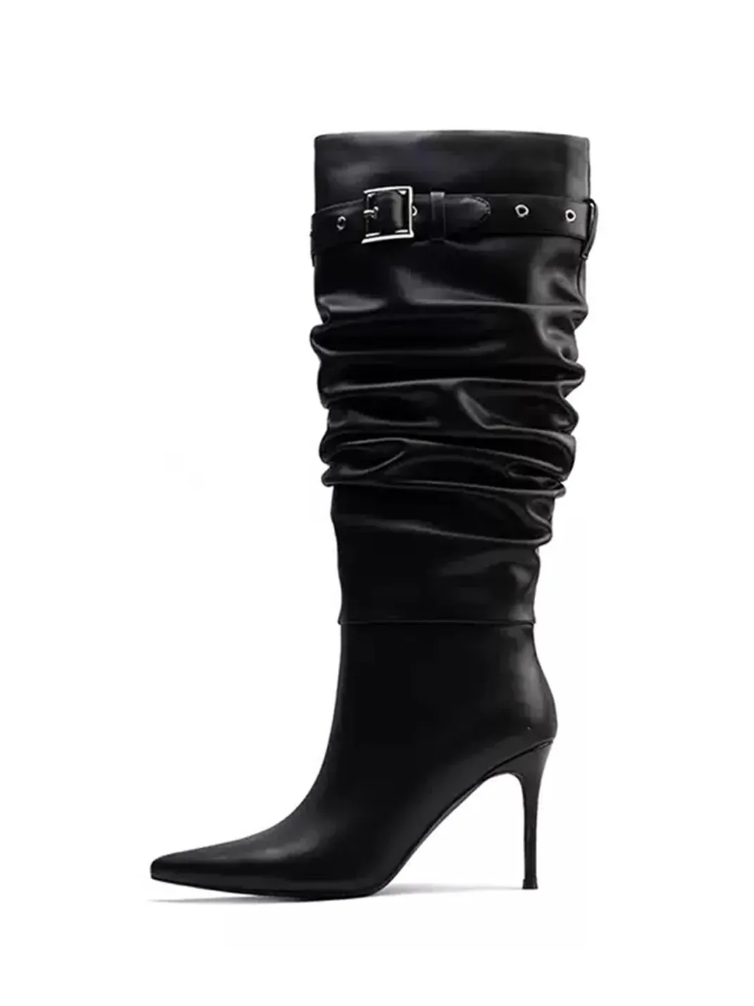 Colorful Bridge | Pleated Pointed-Toe Stiletto Tall Boots