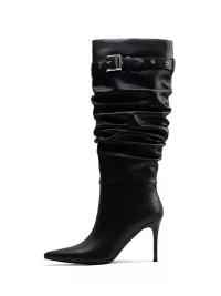 Colorful Bridge | Pleated Pointed-Toe Stiletto Tall Boots