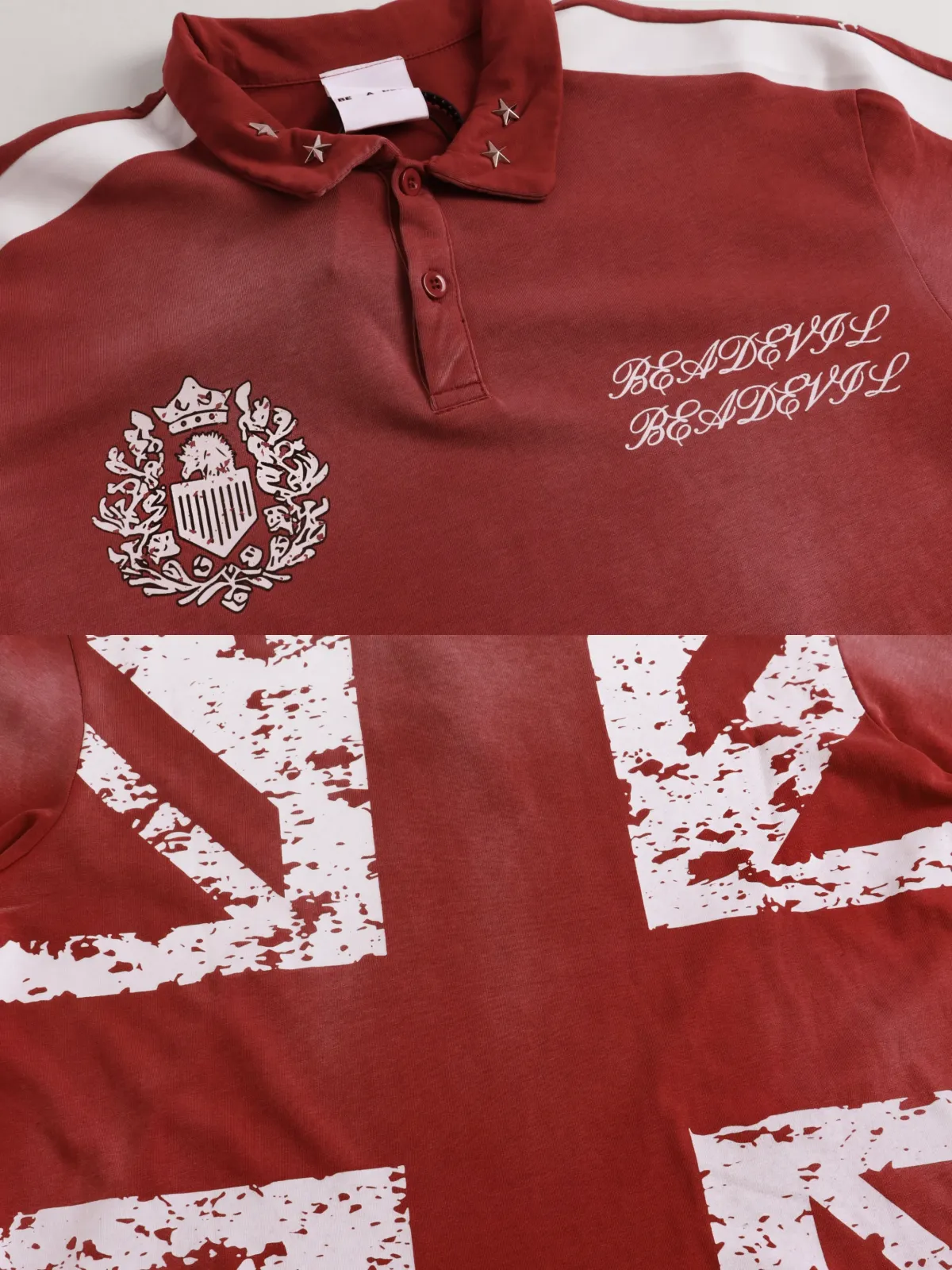 BE A DEVIL | British Flag Horse Print Cropped Polo Shirt