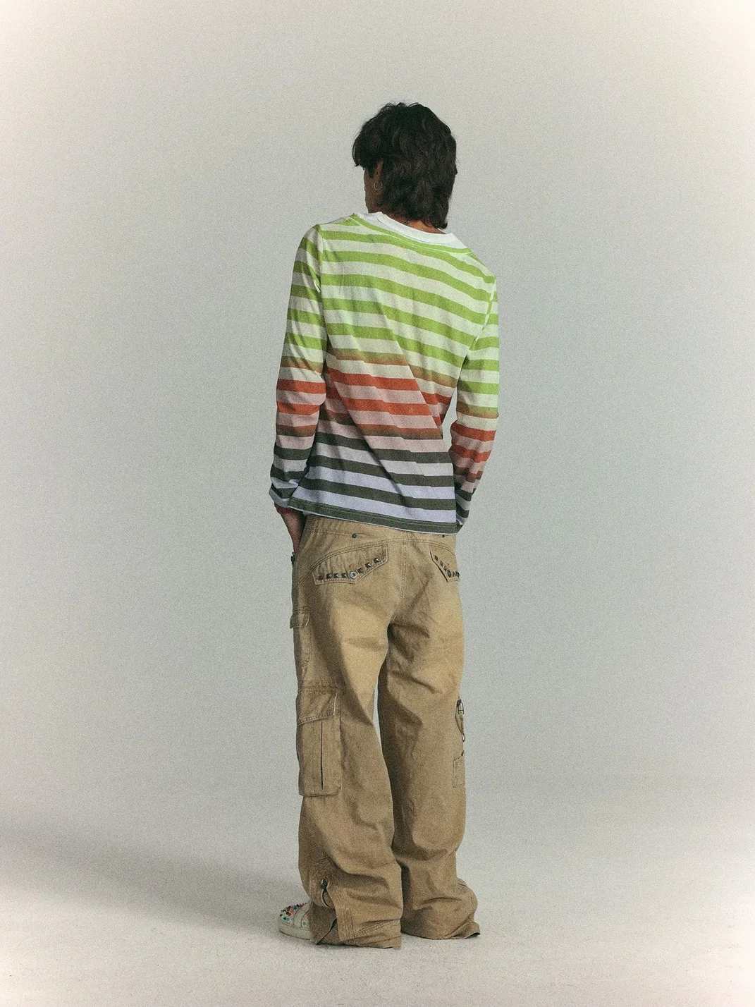 WASTED | Distressed Layered Gradient Striped Long Sleeve T-Shirt