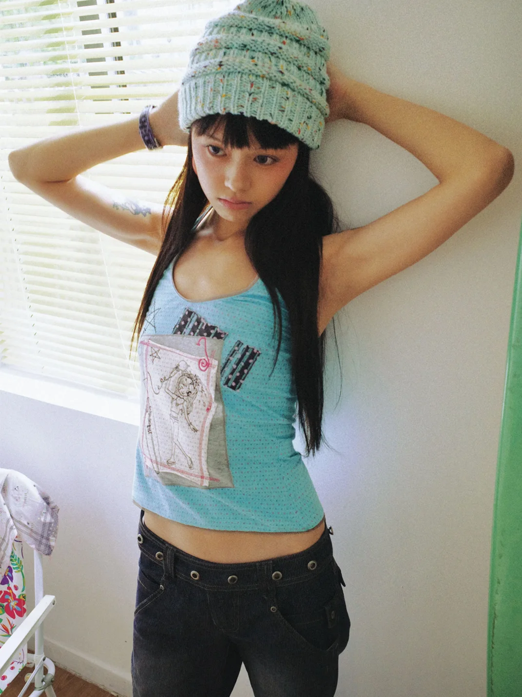 Eyeellike | Embroidered Lace-Trim Graphic Halter Tank Top