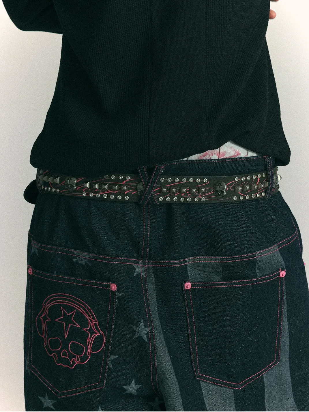 WASTED | Vintage Skull Buckle Studded Leather Belt