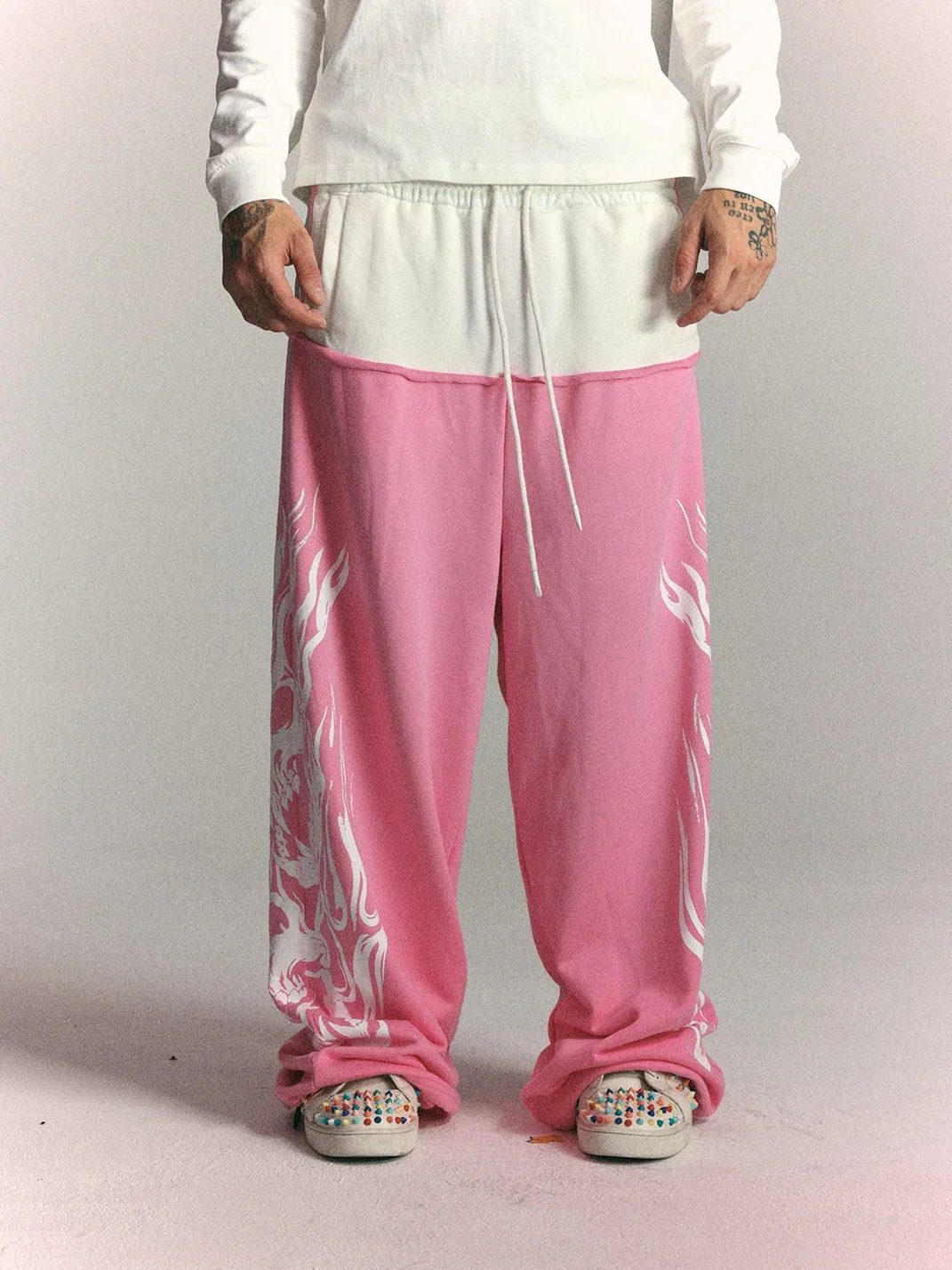 WASTED | Retro Flame Skull Colorblock Sweatpants