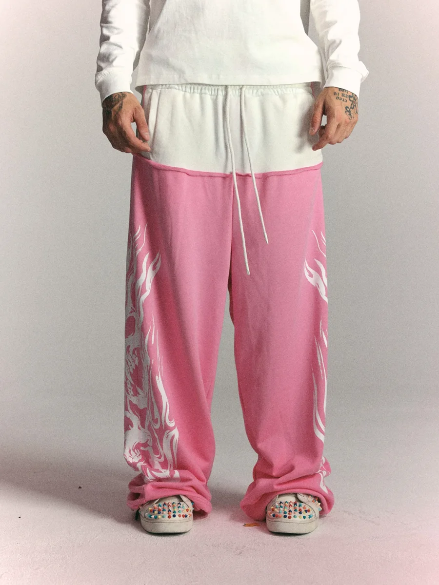 WASTED | Retro Flame Skull Colorblock Sweatpants - 2
