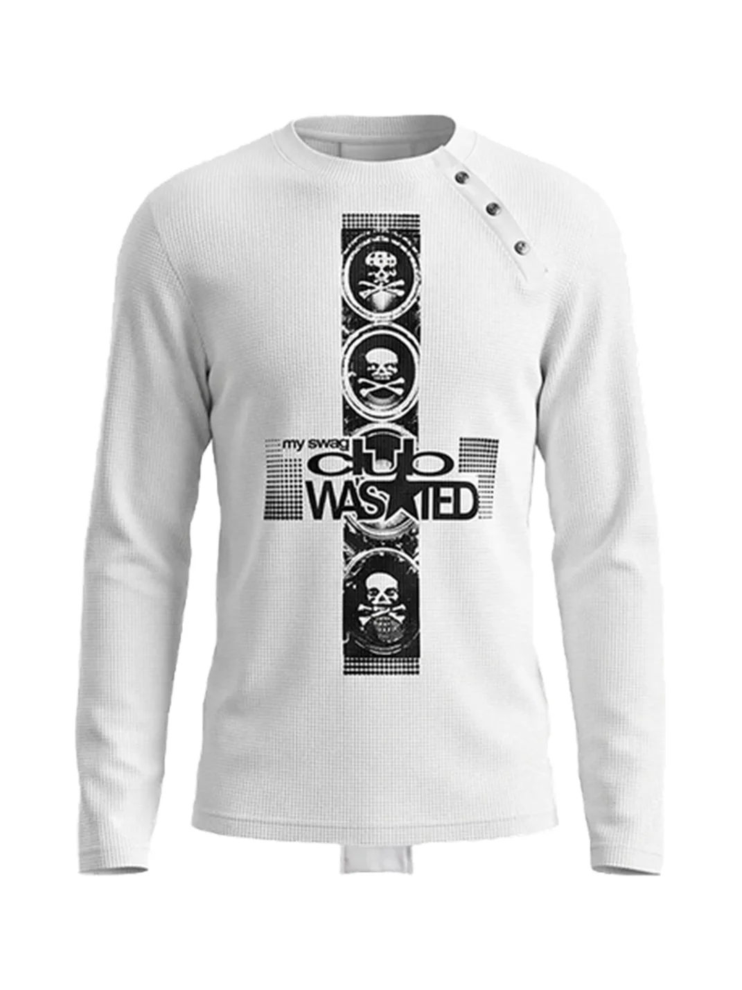 WASTED | Cross Skull Asymmetric Neck Slim Long Sleeve T-Shirt