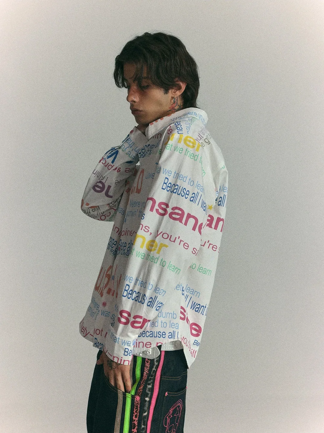 WASTED | Multicolor Text Print Drop Shoulder Shirt