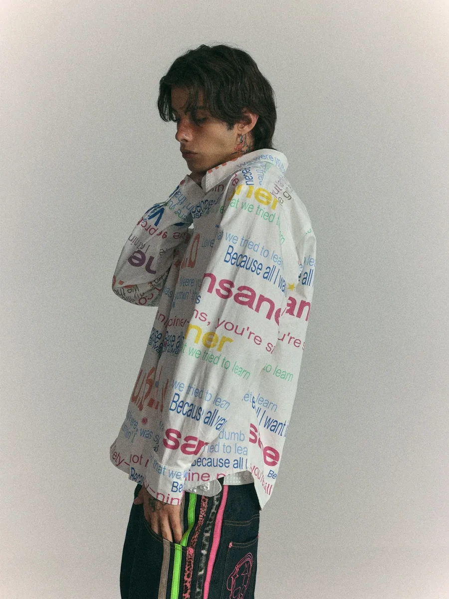 WASTED | Multicolor Text Print Drop Shoulder Shirt - 3