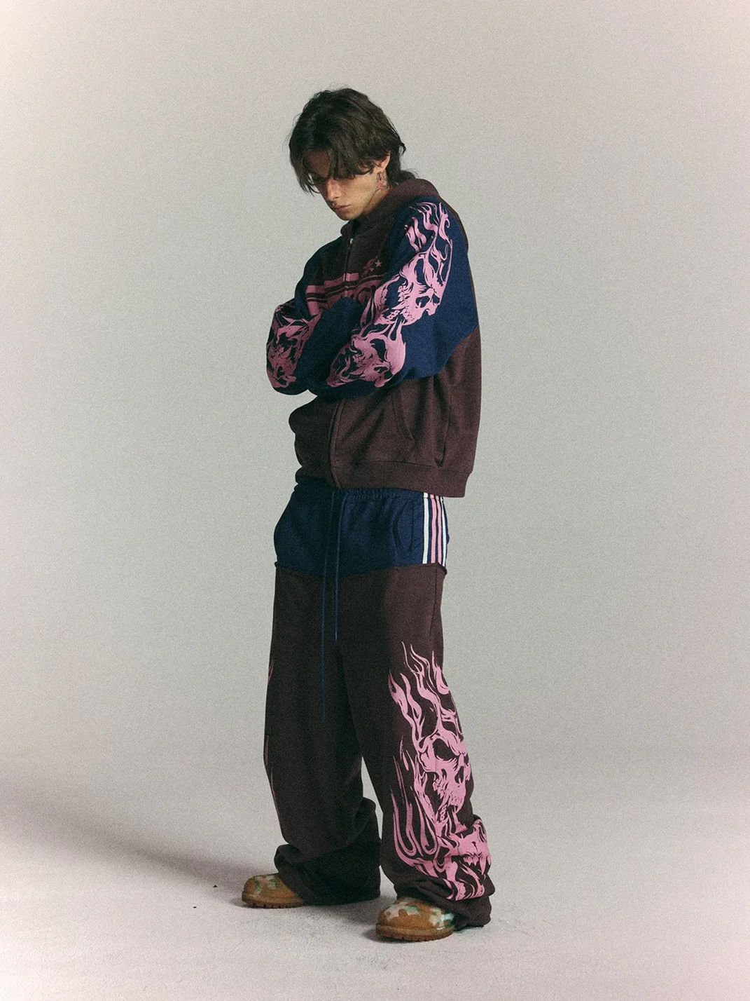 WASTED | Retro Flame Skull Colorblock Sweatpants