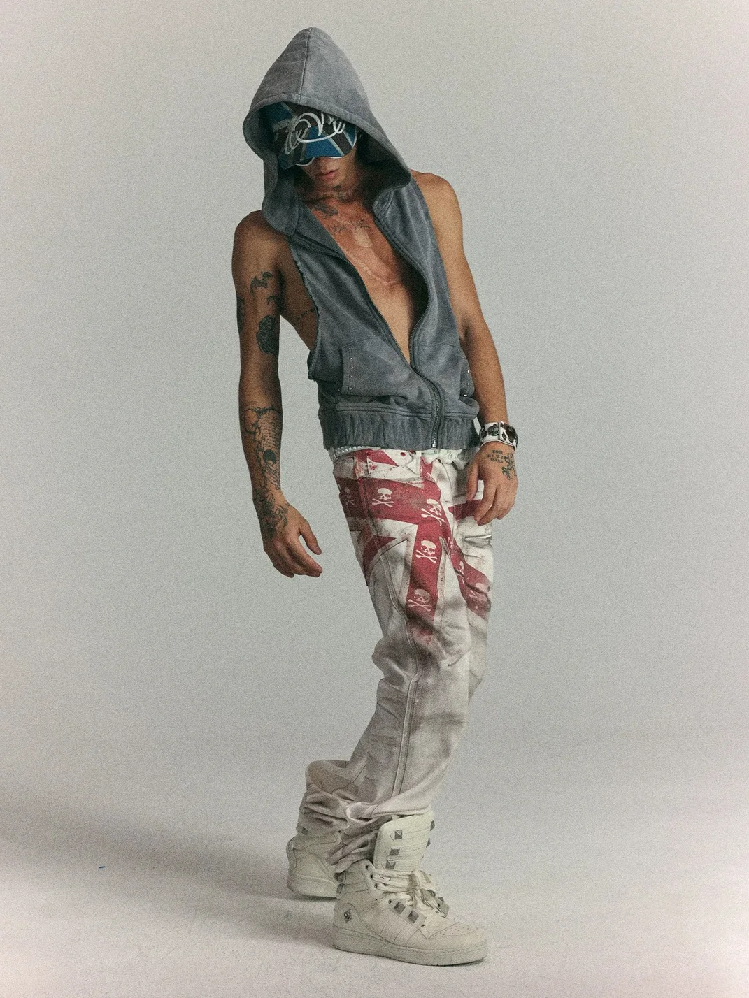 WASTED | Distressed Skull Flag Print Straight Leg Jeans