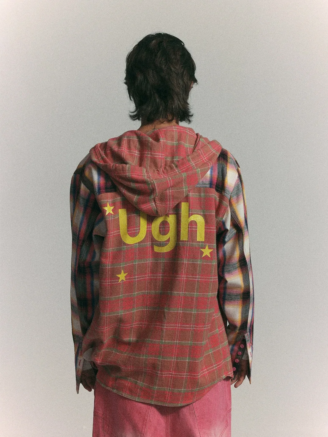 WASTED | Star Graphic Colorblock Plaid Hooded Shirt