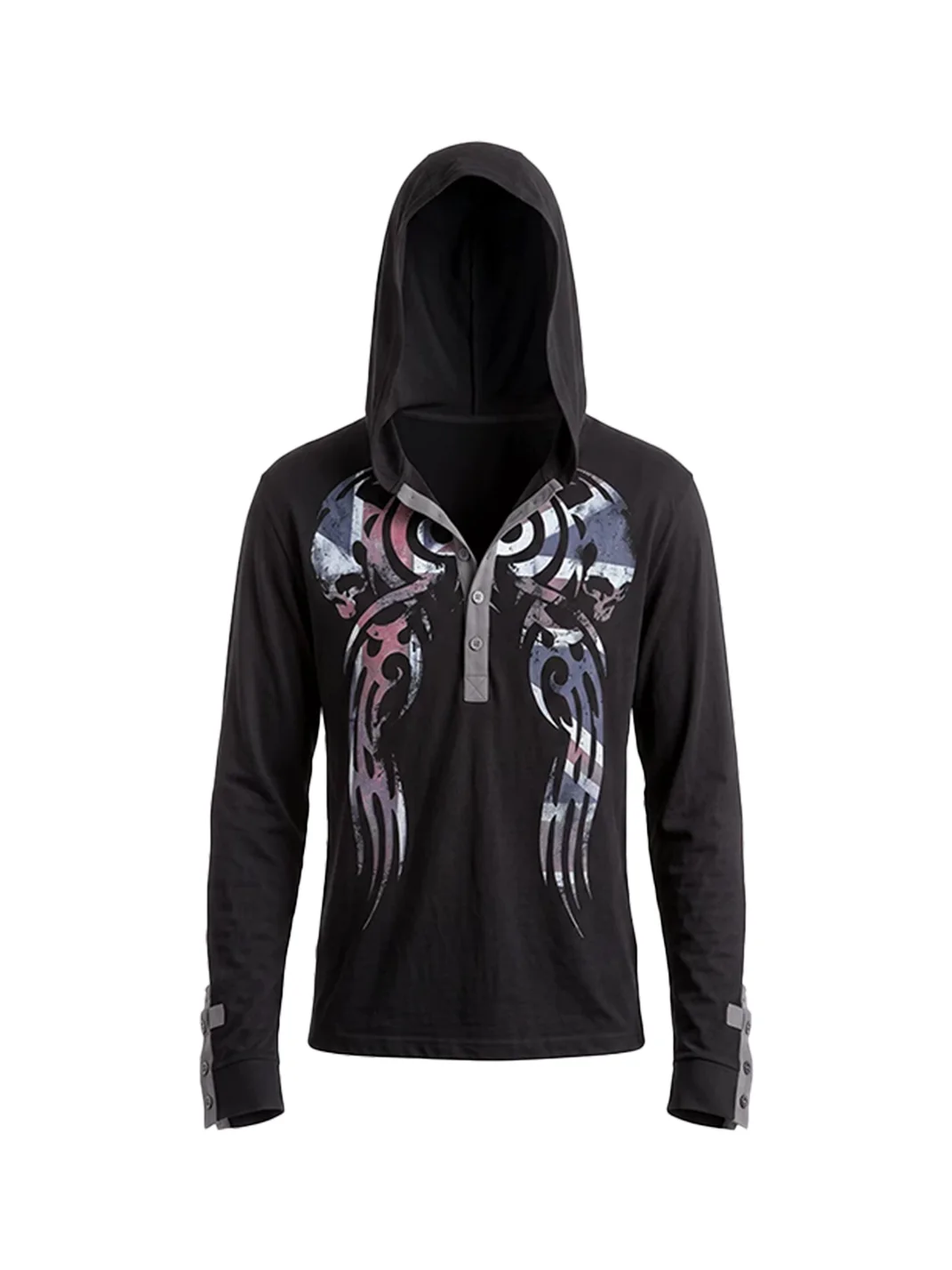 WASTED | Distressed Totem Print Slim Hooded Henley