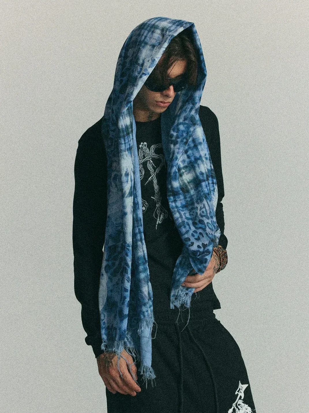 WASTED | Vintage Skull Leopard Plaid Fringe Scarf