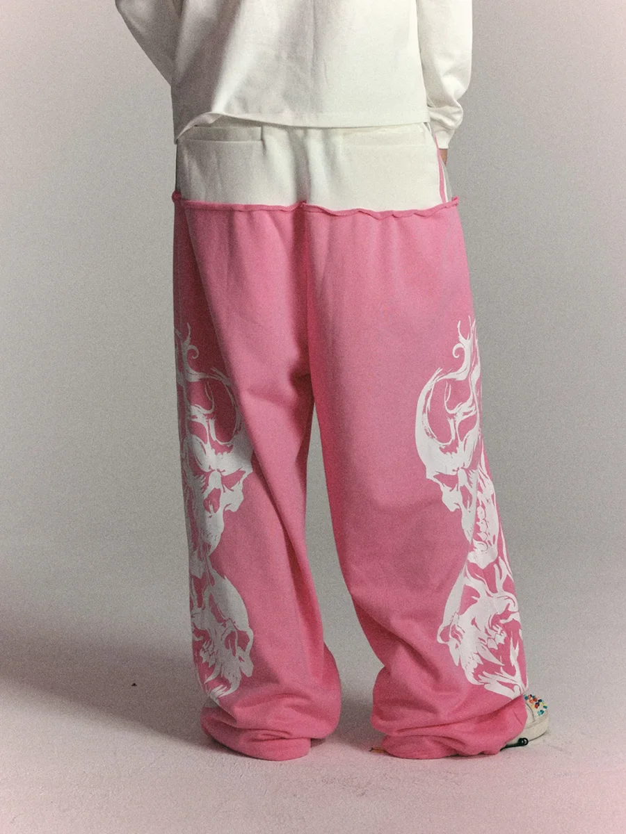 WASTED | Retro Flame Skull Colorblock Sweatpants - 4