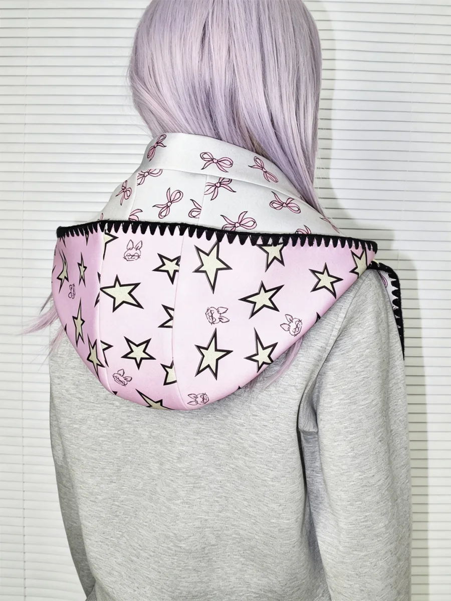 LIS CALLA | Reversible Printed Hooded Scarf With Zigzag Trim - 4